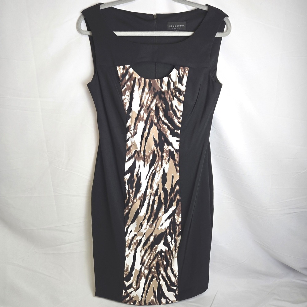 Connected Apparel Sleeveless Sheath Dress Black Animal Print Tiger Stripes 6